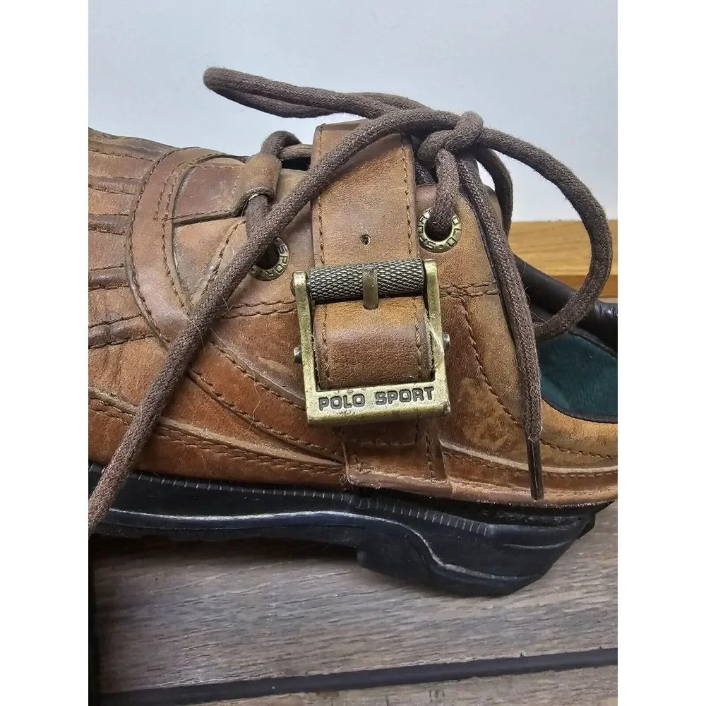 VTG Polo Sport Ralph Lauren Mens 7B Duck Rain Snow Buckle Leather Shoes 1990 Y2K
